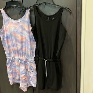 Lot of 2 Athleta Girl Rompers, Size XL, 1 in multi color and 1 in black, EUC